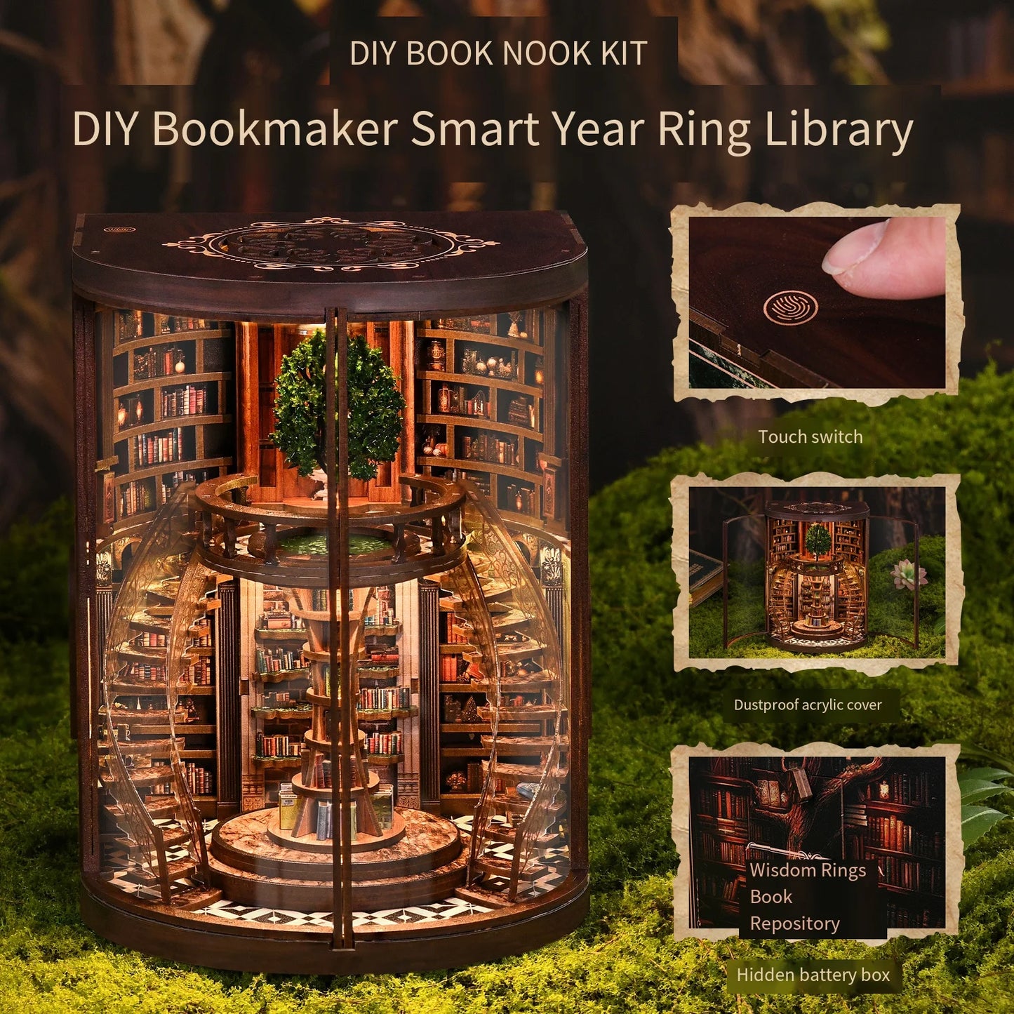Wisdom Ring Book Nook DIY Kit - 3D Wooden Library Model