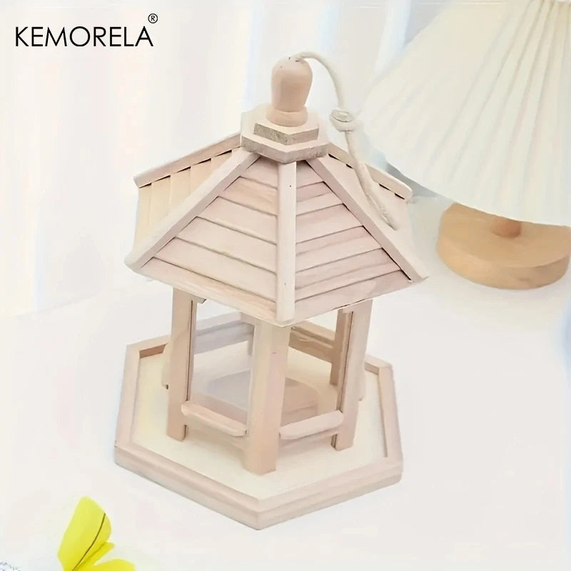 KEMORELA Wooden Bird Feeder House Outdoor Hanging
