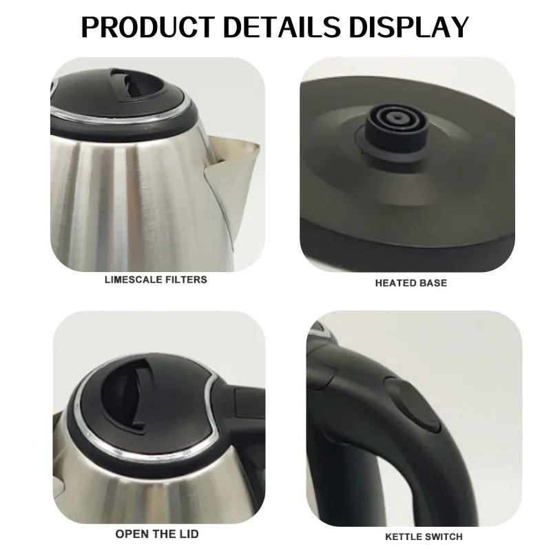 2L Stainless Steel Portable Electric Kettle for Home Kitchen
