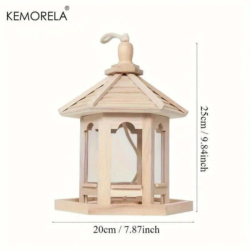 KEMORELA Wooden Bird Feeder House Outdoor Hanging