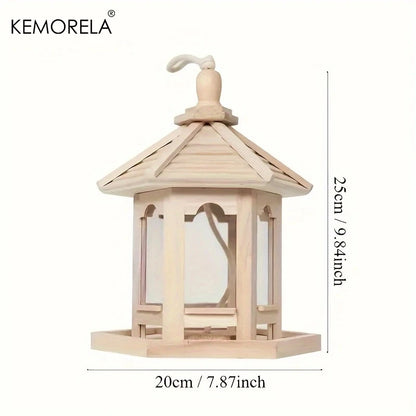 KEMORELA Wooden Bird Feeder House Outdoor Hanging