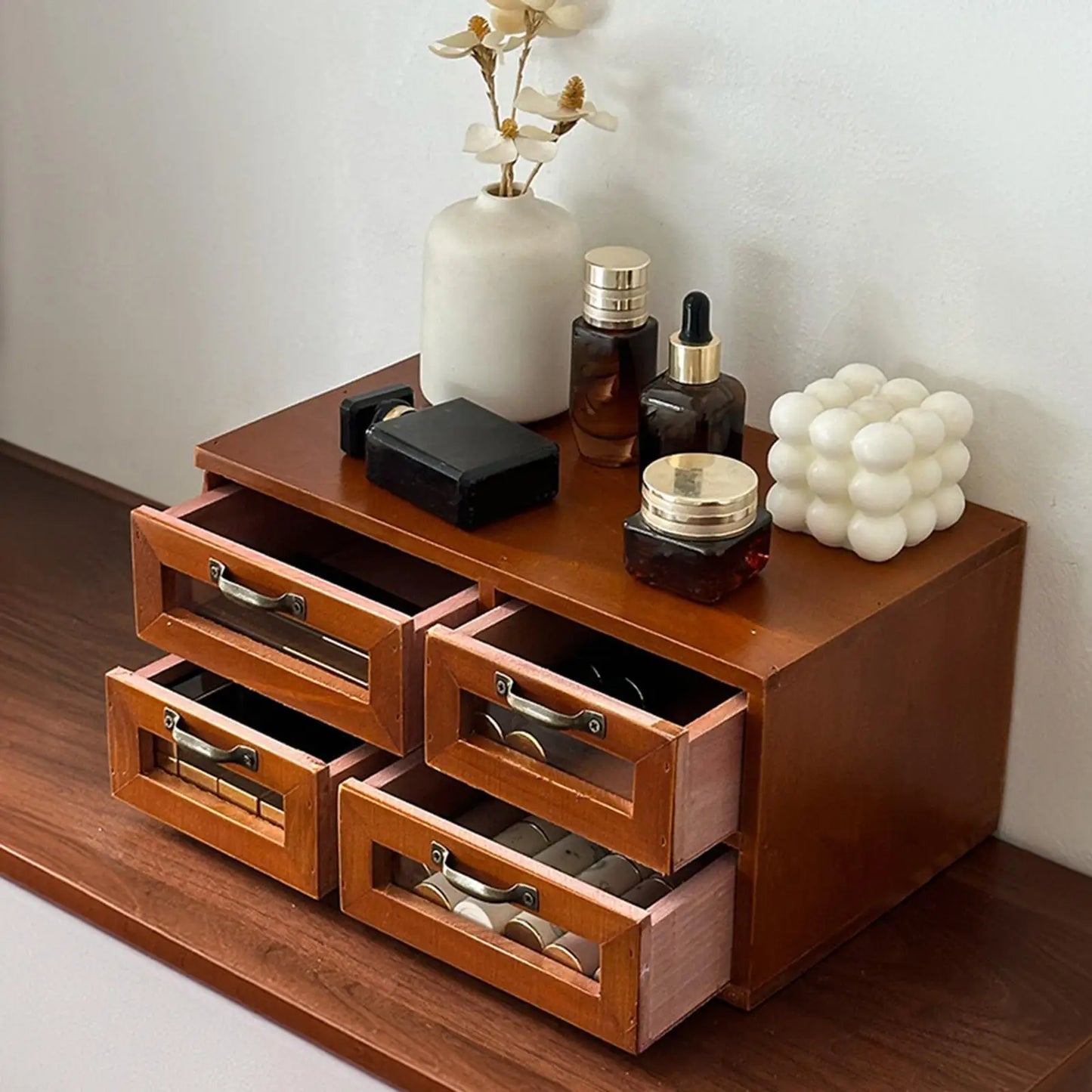 Wooden Desk Organizer Box with Drawers for Office