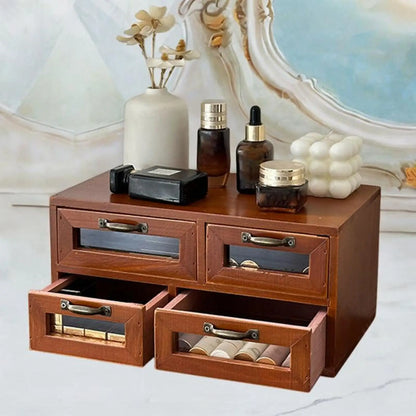 Wooden Desk Organizer Box with Drawers for Office