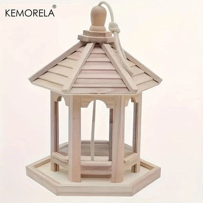 KEMORELA Wooden Bird Feeder House Outdoor Hanging
